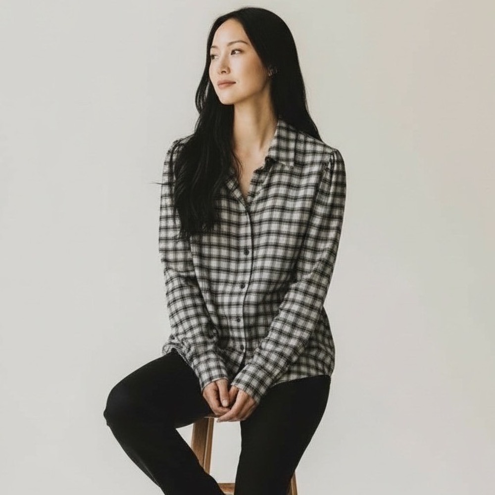 Rails Black/Gray‎ Rails Angelica Plaid Button-Down Shirt in Malt Onyx Size XS